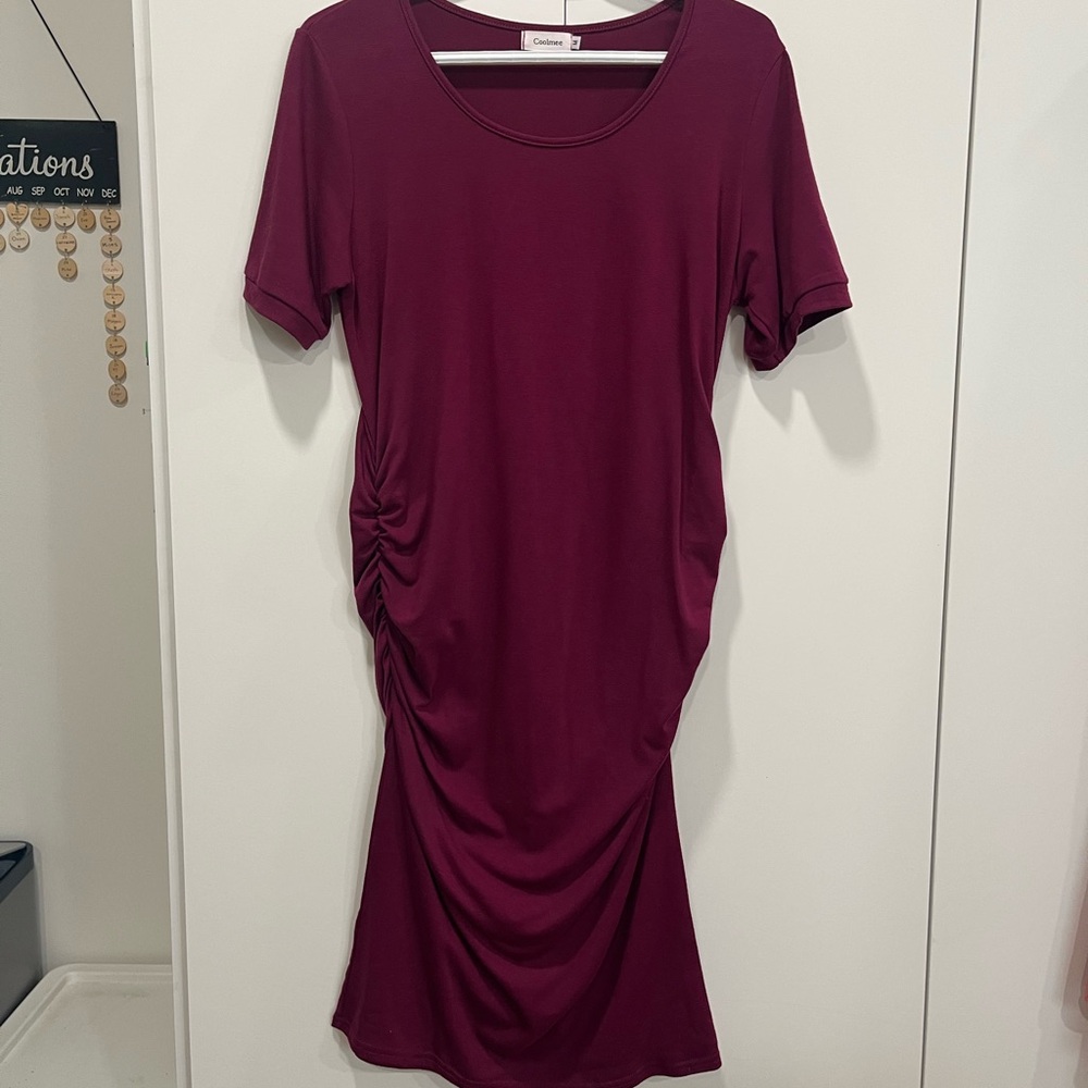 Burgundy Ruched Sheath Maternity dress